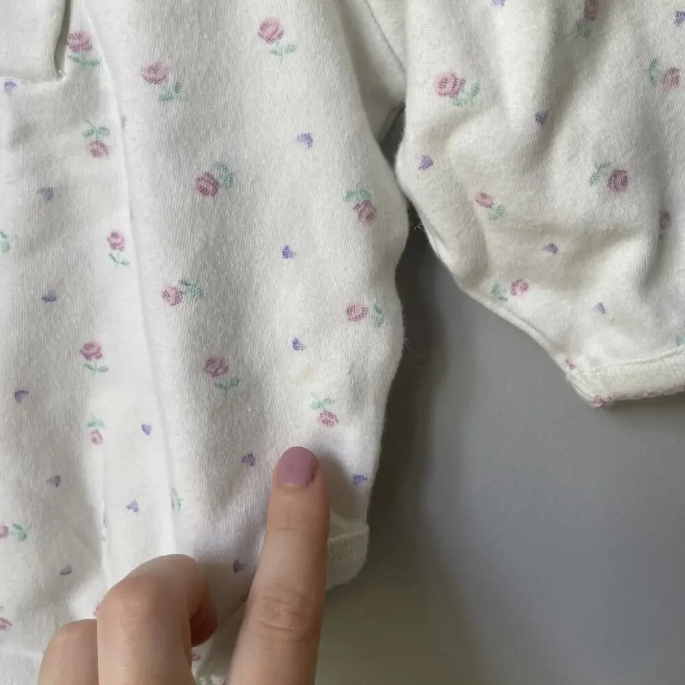 Vintage 90’s Baby Girl One Piece Sz 0-3‎ Months 100% Cotton Long Sleeve Floral